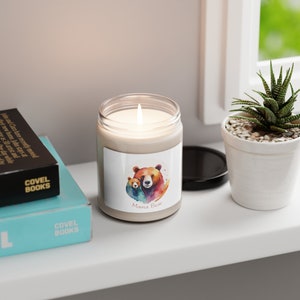 Mama Bear Mother&#39;s Day Candle, gift idea for mom Mama bear and cub water color painting candle Scented Soy Candle, 9oz