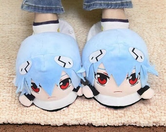 Handcrafted Evangelion Rei Cotton Slippers - Anime Plush Footwear for Him & Her - Cozy Cartoon Indoor Shoes Anime Shoe merchandise Gift