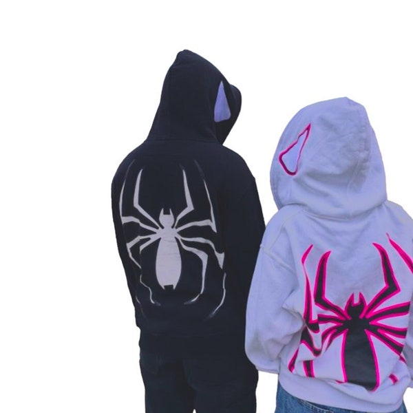 Spider Zip-Up Hoodie, Y2K StreetwearOversize Hoodie, Couple's Zip Up Fleece, Spiderman Fans, Spider-man sweater, Trending Hip Hop Zip-up