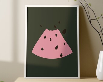 Wassermelone Poster, Wassermelone Scheibe, Obst Poster, Bedruckte Obst Kunst, Wassermelone Kunstdruck, Minimalistische Kunst, Illustration, Wohndekor