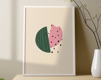 Wassermelone Poster, Wassermelone Scheibe, Obst Poster, druckbare Früchte Kunst, Wohndekor, Wassermelone Kunstdruck, minimalistische Kunst, Illustration,