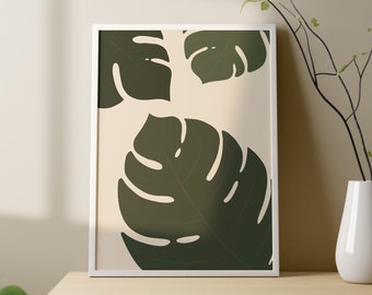 Botanische Wandkunst zum Ausdrucken, Monstera Pflanze Wandkunst für Pflanzenliebhaber, Boho Hauspflanze druckbare Kunst, Hauskunst-Dekor, botanisches Poster