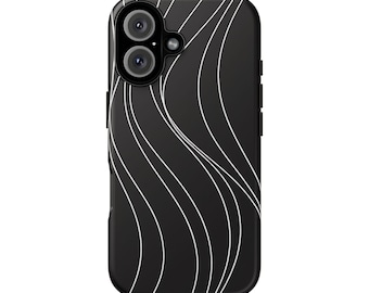 Minimal Line Art Phone Case | Vertical Flow Lines on Black for iPhone 17 Pro Max, Samsung Galaxy S25