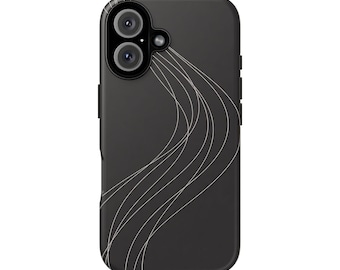 Minimal Line Art Phone Case | Abstract Flow Lines on Black for iPhone 17 Pro Max, Samsung Galaxy S25