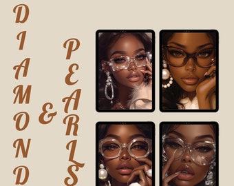 Okładki dzienników z diamentami i perłami – PNG w wysokiej rozdzielczości (do pobrania cyfrowego)