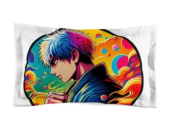 Taie d'oreiller Jujutsu Kaisen Gojo Satoru - Design bleu vif énergie maudite, housse de coussin manga en coton doux pour fans d'anime l Cadeaux anime