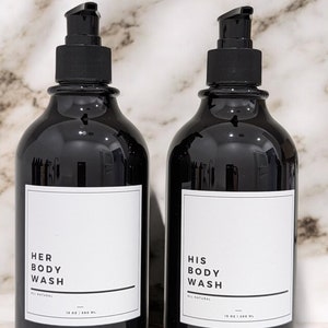 Stylish Kitchen & Bathroom Bottles with pump dispenser, 500ml Black Bottles, Waterproof label, home decor, soap dispenser, gift