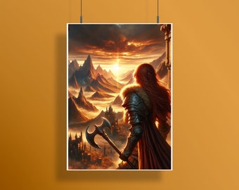 Dungeons and Dragons Warrior Poster, Fantasy Landscape Artwork (Digital Download)