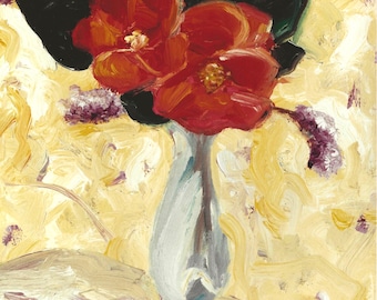 Floral Giclee Print, Red Flowers Still Life