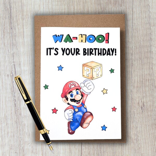 cute birthday card | wa-hoo! it's your birthday! | 5x7 blank greeting card | video game themed