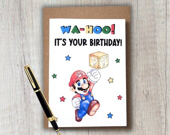 linda tarjeta de cumpleaños / ¡wa-hoo! ¡es tu cumpleaños! / Tarjeta de felicitación en blanco 5x7 / temática de videojuegos