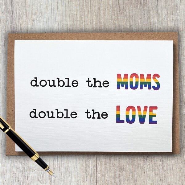 cute and sweet mother's day or new parent card | double the moms  double the love | 5x7 blank greeting card