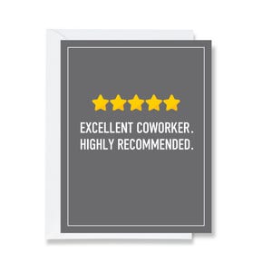 All Occasion, Leaving Job, or Birthday Greeting Card | 5 Star Coworker - Highly Recommended