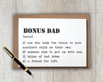 sweet stepdad/bonus dad birthday, father's day or anytime card | BONUS DAD definition. | 5x7 blank greeting card