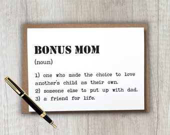 sweet stepmom/bonus mom mother's day card | BONUS MOM definition. | 5x7 blank greeting card