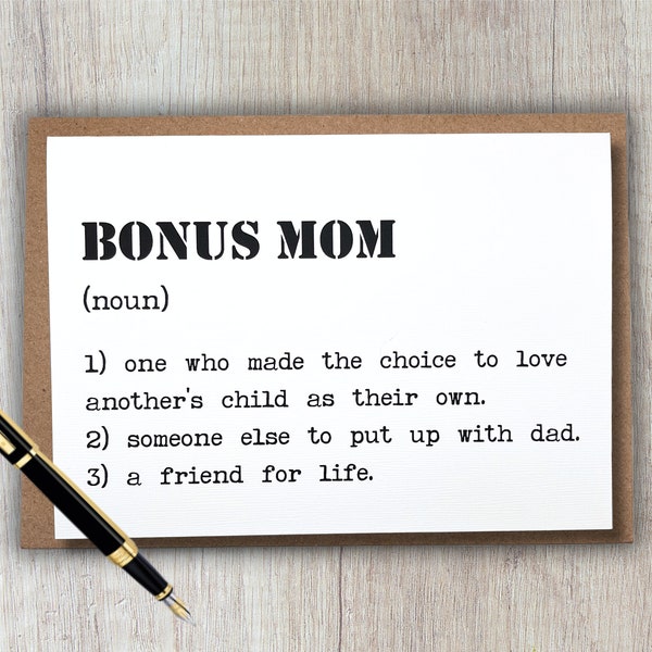 dulce madrastra/tarjeta extra para el día de la madre/definición BONUS MOM. / Tarjeta de felicitación en blanco 5x7