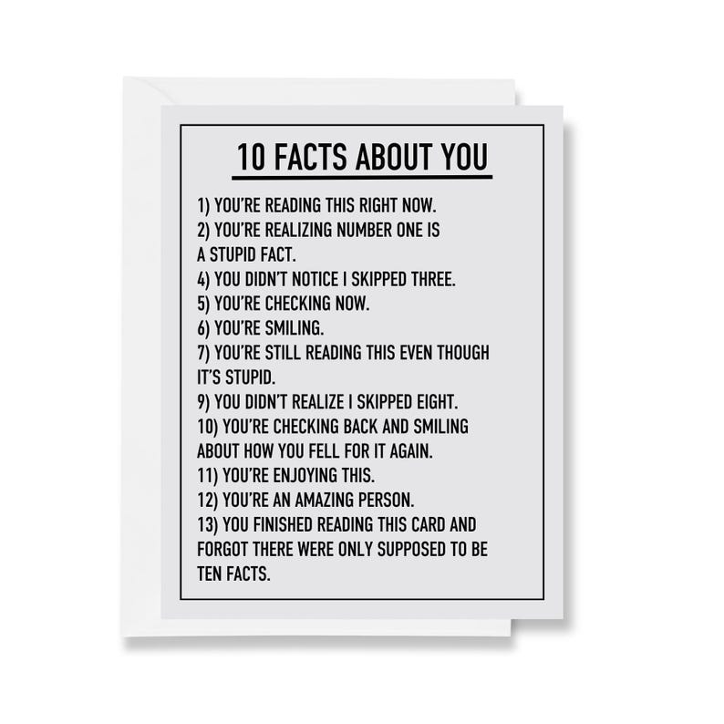 10 Facts About You Greeting Card - Etsy