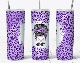 Purple Glitter Leopard Mom Add Your Names Tumbler Wrap - 20 Oz Skinny ...