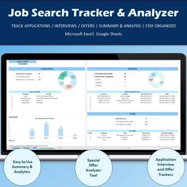 Outil de suivi et analyseur de recherche d'emploi : suivez les candidatures, les entretiens et les offres