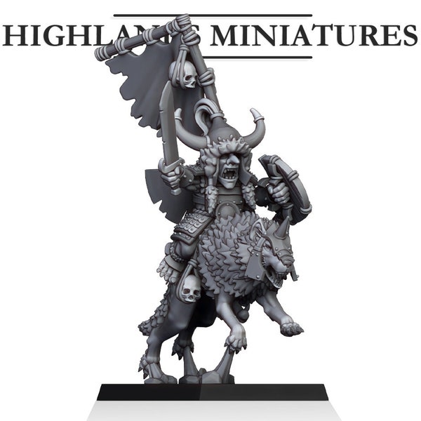 Mounted Steppe Goblin Khan on Wolf - Highlands Miniatures