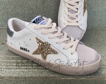 Vintage Women Sneakers Golden goose, gold star - ice-gray suede inserts 4 or 12