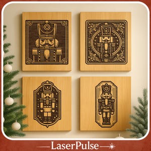 Vintage Nutcracker Engraving SVG PNG Bundle – 4 Old World Christmas Board & Sign Designs for Glowforge LightBurn CNC