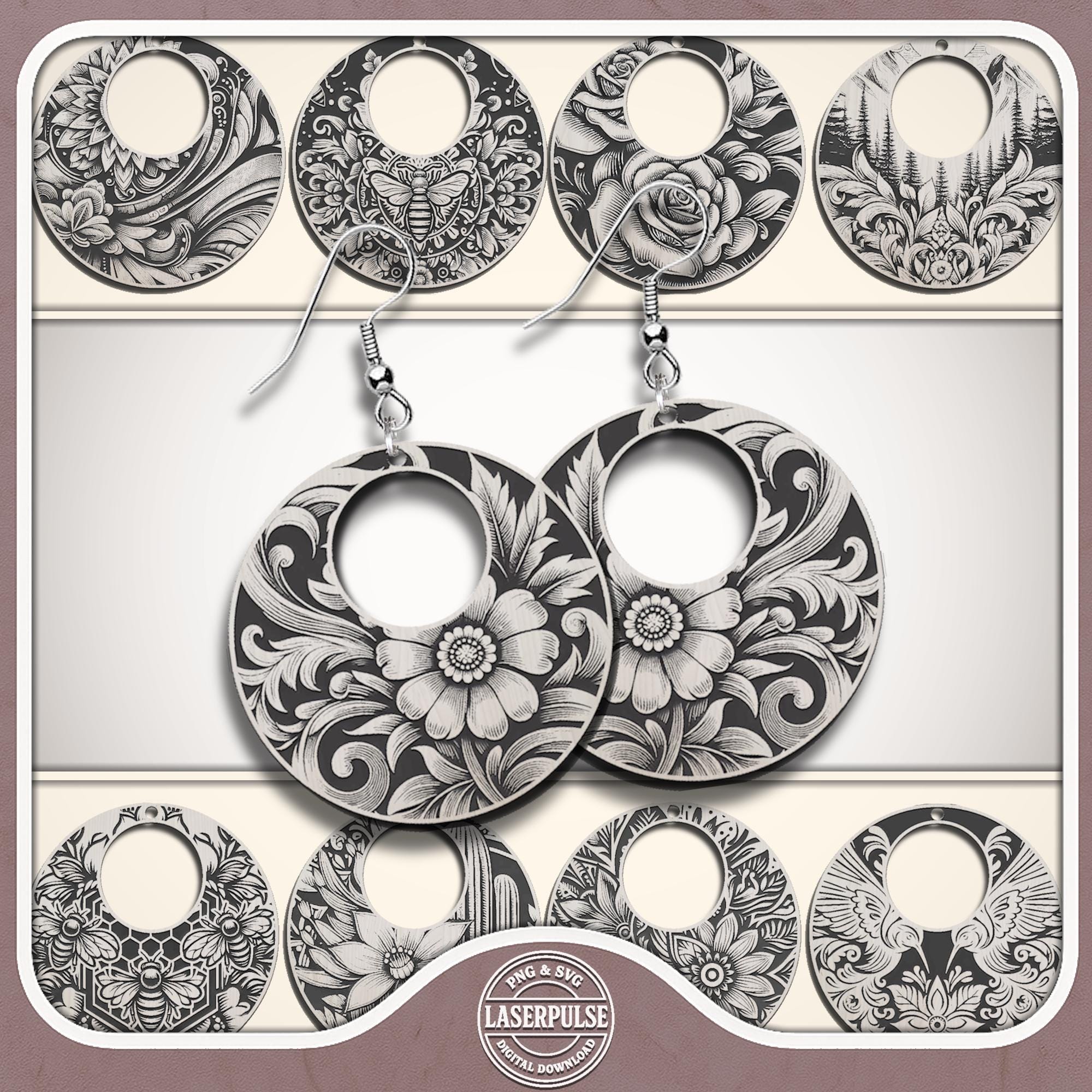 Boho Floral Earrings SVG Bundle – 9 Laser Cut Designs for Glowforge & Lightburn Jewelry Makers