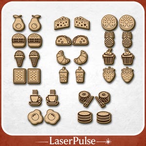 Food Stud Earring SVG Bundle – 16 Mini Laser Cut Jewelry Designs | Kawaii Snack Earrings for Glowforge LightBurn Acrylic & Wood
