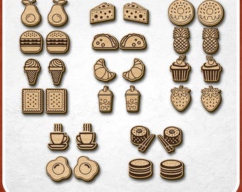 フードスタッドピアスSVGバンドル – 16種類のミニレーザーカットジュエリーデザイン | Glowforge LightBurnアクリル＆ウッド用かわいいスナックピアス