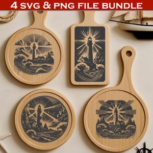 Pacchetto SVG PNG del faro / Disegni di incisioni nautiche costiere / Clipart marittime tagliate al laser / File di arte murale marinara Glowforge Lightburn