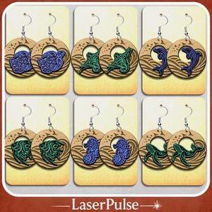 Zestaw kolczyków Tribal Ocean w formacie SVG – 6 wzorów ze zwierzętami morskimi: żółwiem, delfinem, wielorybem, konikiem morskim, mantą i skalarem | Pliki wycinane laserowo