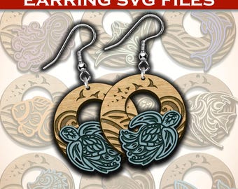 Tribal Ocean Earrings SVG Bundle – 9 Laser Cut Sea Animal Designs for Glowforge, Lightburn, Cricut