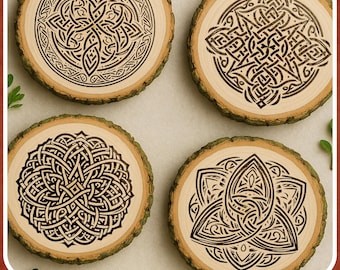 Celtic Knot Engraving SVG PNG Bundle, 4 Irish Gaelic Knotwork Designs for Saint Patrick’s Day, Charcuterie Boards, and Signs