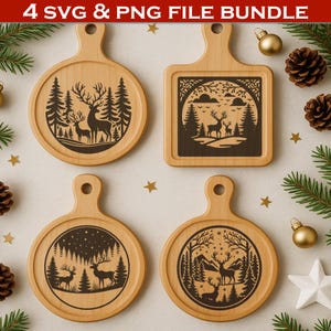 Pacchetto SVG di silhouette di renne / 4 disegni di incisione laser per decorazioni natalizie / Compatibile con Glowforge Lightburn / Uso commerciale