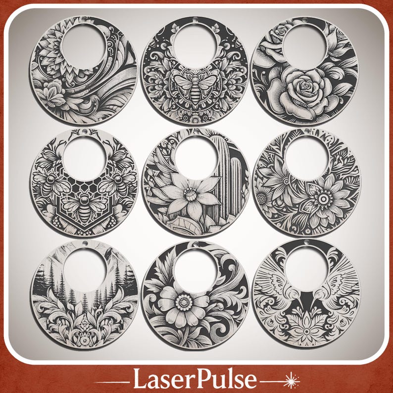 Boho Floral Earring SVG Bundle, 9 Laser Cut Dangle Earrings for Glowforge Lightburn Jewelry Making, Wood and Acrylic Ready Files image 2