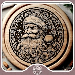 Gravação a Laser de Papai Noel SVG | Design Vintage de Tábua de Frios de Natal com Papai Noel | Pronto para Lightburn da Glowforge | SVG PNG de Natal