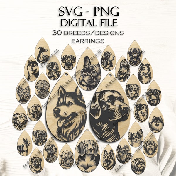 Vector Dog Earring Bundle - 30 Designs Svg Png Laser Cut, Engraving Files, Clip Art, Digital Download