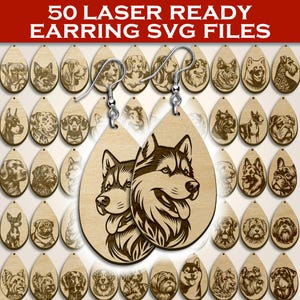 Lot de boucles d'oreilles SVG de race de chien – 50 modèles découpés au laser pour Glowforge, Lightburn et Cricut | Modèles de bijoux et porte-clés pour animaux de compagnie