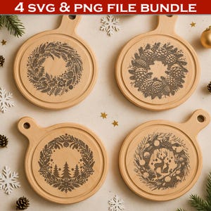 Pacchetto SVG Ghirlanda Invernale / 4 eleganti disegni per incisioni di rami di pino / File tagliati al laser / Compatibile con Glowforge Lightburn / Uso commerciale