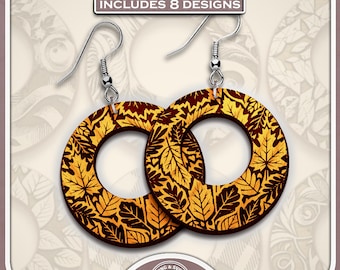 Fall Whimsy Earrings SVG Bundle, 8 Round Hoop Laser Cut Earring Files, Autumn Boho Jewelry SVG for Glowforge Lightburn