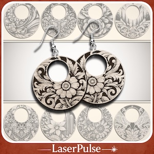 Boho Floral Earring SVG Bundle, 9 Laser Cut Dangle Earrings for Glowforge Lightburn Jewelry Making, Wood and Acrylic Ready Files