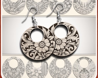 Boho Floral Earring SVG Bundle, 9 Laser Cut Dangle Earrings for Glowforge Lightburn Jewelry Making, Wood and Acrylic Ready Files