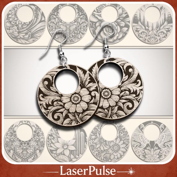 Boho Floral Earring SVG Bundle, 9 Laser Cut Dangle Earrings for Glowforge Lightburn Jewelry Making, Wood and Acrylic Ready Files