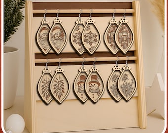 Christmas Light Earrings SVG Bundle – 6 Two-Layer Vintage Holiday Earring Designs for Laser Cutting & Engraving, Glowforge Lightburn