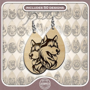 Pacote de brincos SVG para raça de cachorro – 50 designs cortados a laser – Glowforge Lightburn Ready – Arquivo de joias para amantes de cães