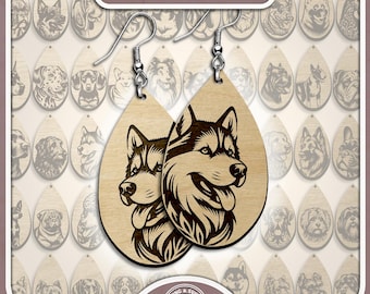 Dog Breed Teardrop Earrings SVG Bundle, 50 Cut & Engraving Pet Lover Earring Files, Laser Cut Jewelry SVG for Glowforge Lightburn