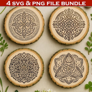Pakiet Celtic Knots SVG PNG – 4 skomplikowane wzory węzłów irlandzkich do grawerowania laserowego, sublimacji, koszulek, kubków, naklejek i nie tylko