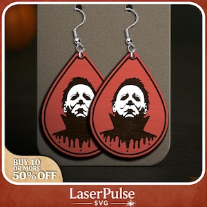 Horror Movie Earring SVG, Halloween Dangle Earrings for Laser Cutting, Spooky Scary Jewelry Cut and Engraving File Glowforge Lightburn