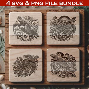 Meeresschildkröte SVG PNG Bundle - 4 aufwendige Designs für Laserschneiden, Sublimation, Shirts, Becher, Untersetzer, Abziehbilder und mehr
