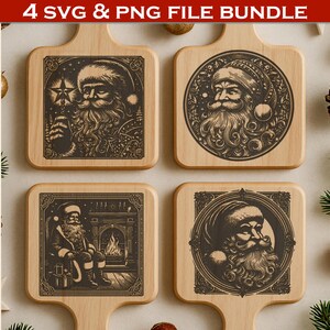 vintage Père Noël SVG PNG | Vieux fichiers de gravure Saint Nick | Clipart Noël rétro | Découpé au laser Glowforge, prêt pour la gravure à la lumière